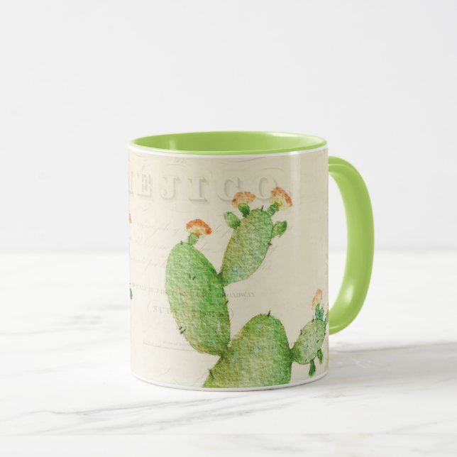 Taza Mug acuarela de cactus nopal vintage (Anverso derecho)
