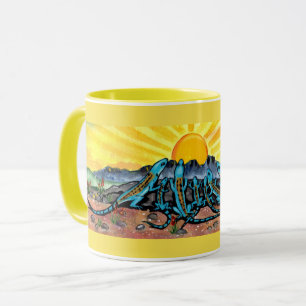 Taza Mug Amarillo Sunny, Lizard Azul viendo amanecer