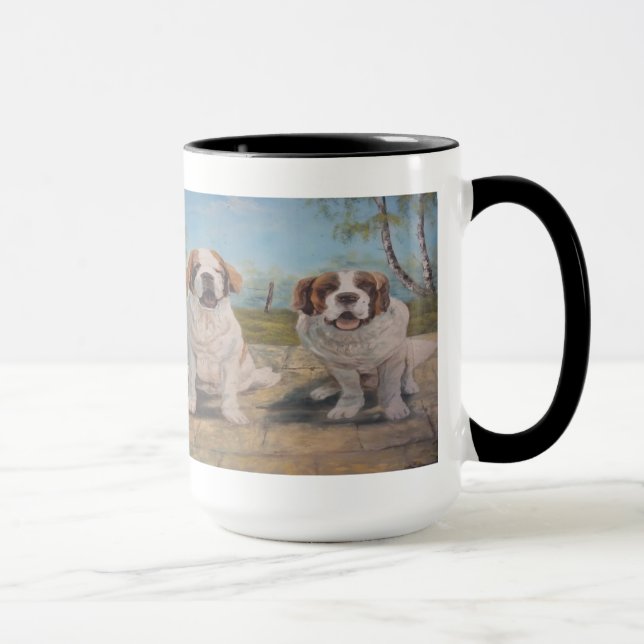 Taza Mug Ann Hayes pintando dos St Bernards (Derecha)
