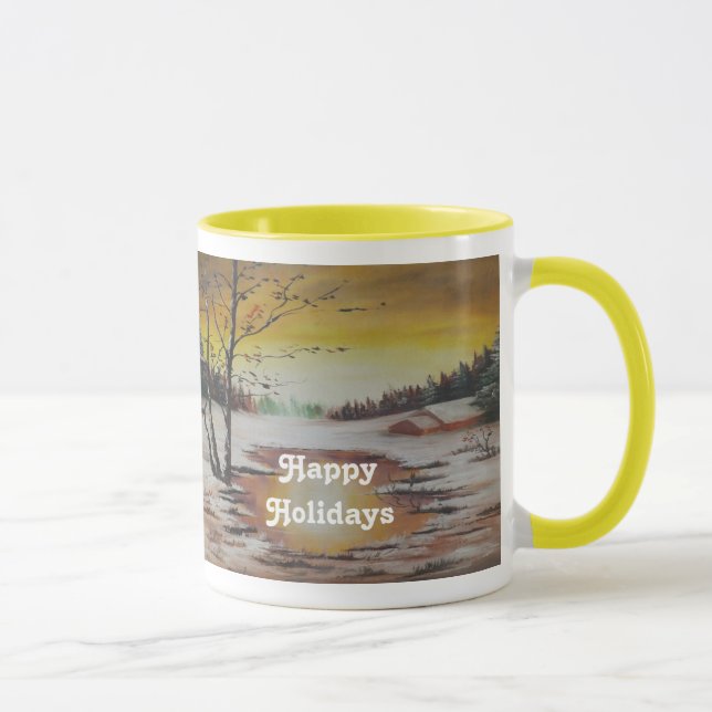 Taza Mug Ann Hayes pintando escena de invierno (Derecha)