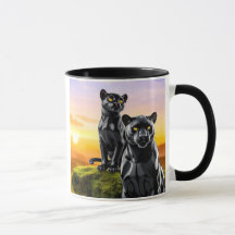 Mug au deux panthères noires en observation.