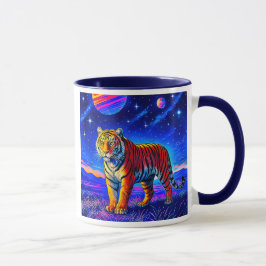 Taza Mug avec tigre puissant sous un ciel étoilé.