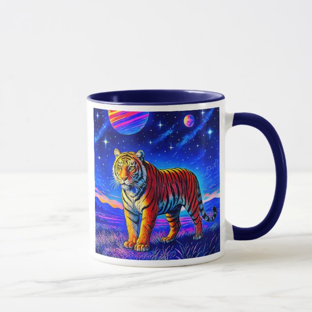 Taza Mug avec tigre puissant sous un ciel étoilé. (Derecha)