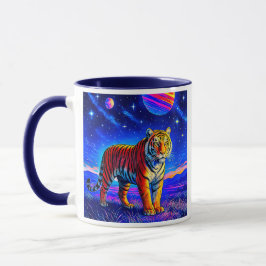 Taza Mug avec tigre puissant sous un ciel étoilé.