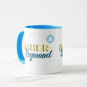Taza Mug azul con nombre   monograma moderno retro