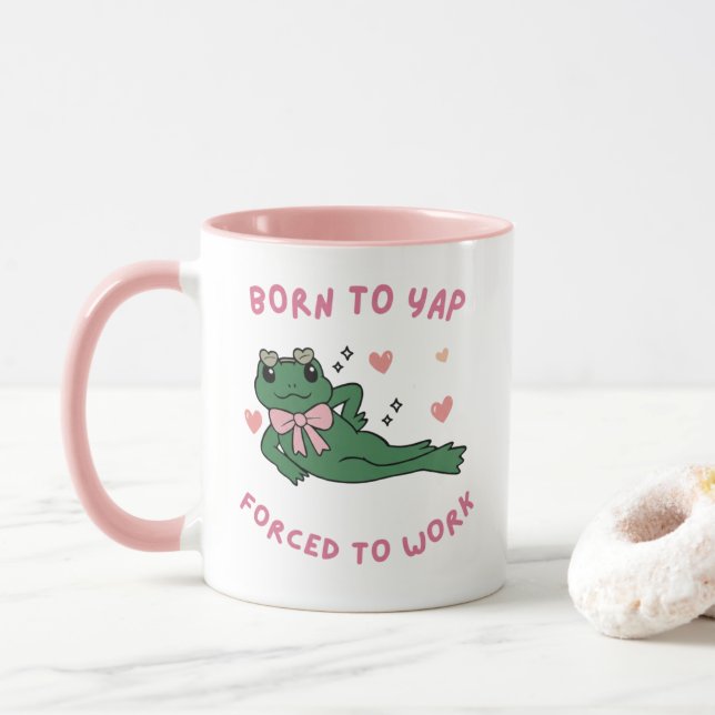Taza Mug Born to Yap – Forcé de Travailler  (Con donut)