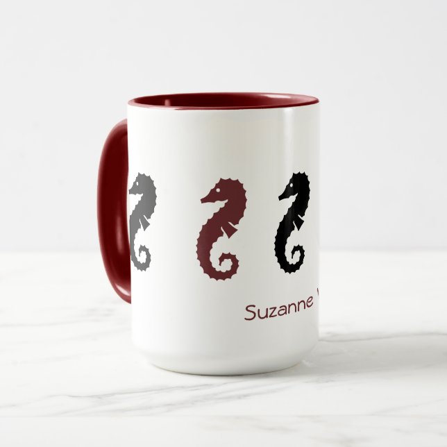 Taza Mug - Caballos de mar con nombre (marrón y negro) (Anverso izquierdo)