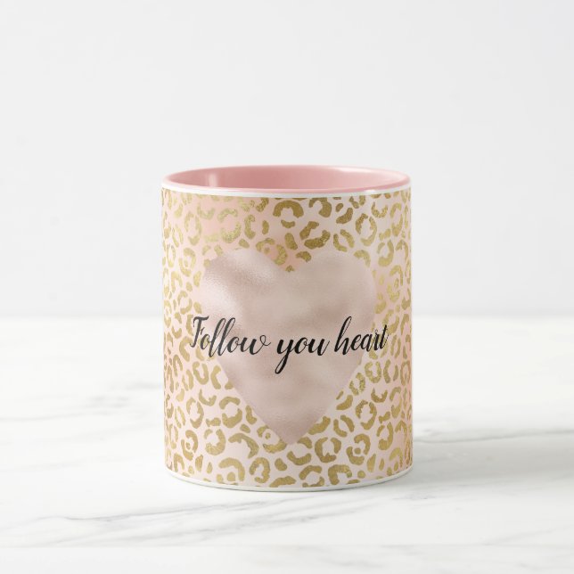Taza Mug cardíaca de leopardo dorado rosado de Rubor (Centro)