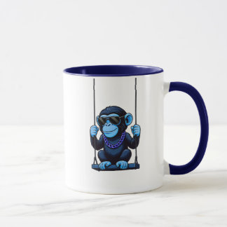 Taza Mug cartoon stylisé singe bleu cool sur balançoire