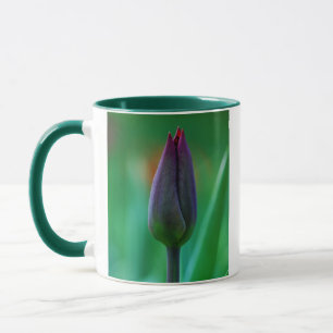 Taza Mug cerámica de tulipán morado en flor fresco