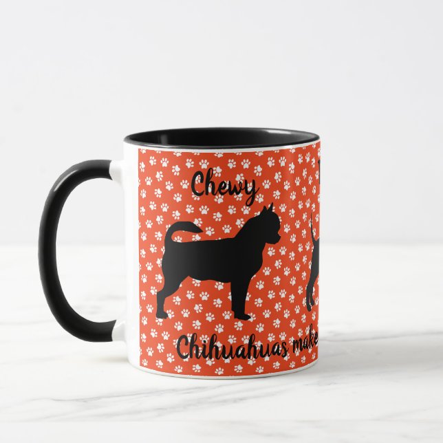 Taza Mug Chihuahua personalizada en rojo y blanco (Izquierda)