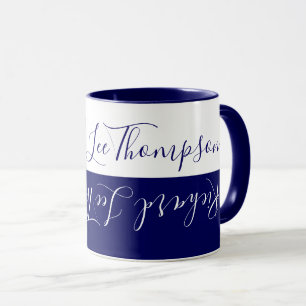 Taza Mug combinada azul/blanco moderno con nombre manus