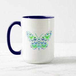 Taza Mug Combo azul verde de múltiples mariposas, 15 oz