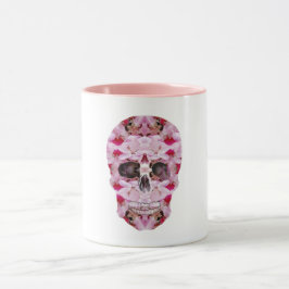 Taza Mug Combo de cráneo, arte de cráneo floral rosado