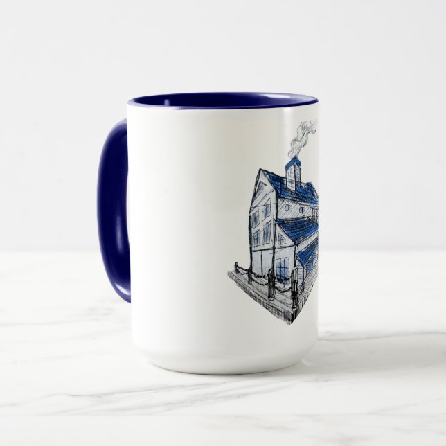 Taza Mug con el dibujo de un estilo de sketch casa tech (Anverso izquierdo)