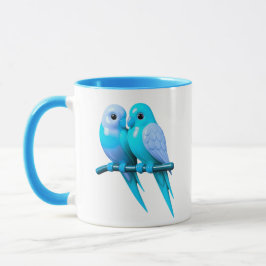 Taza Mug couple d’oiseaux bleu clair.