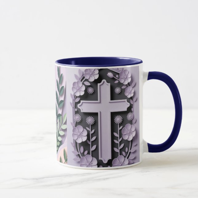 Taza Mug cristiano con diseño de cruz violeta (Derecha)
