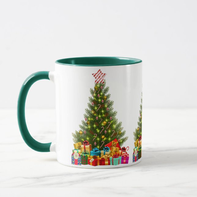 Taza Mug de árbol de Navidad festivo con regalos 2025 (Izquierda)