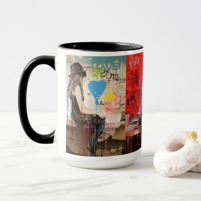 Taza Mug de arte callejero colorido - latido urbano (Con donut)