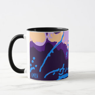 Taza Mug de arte calli colorido en morado y negro azul