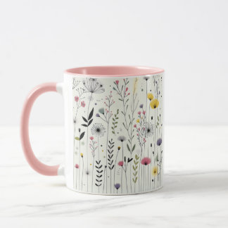 Taza Mug de arte de palomitas, diseño de aves florales,
