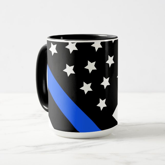 Taza Mug de bandera de la línea azul delgada (Anverso izquierdo)