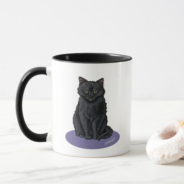 Taza Mug de café de dos tonos de gato negro (Con donut)