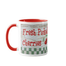 Mug de cerezas frescas recolectadas