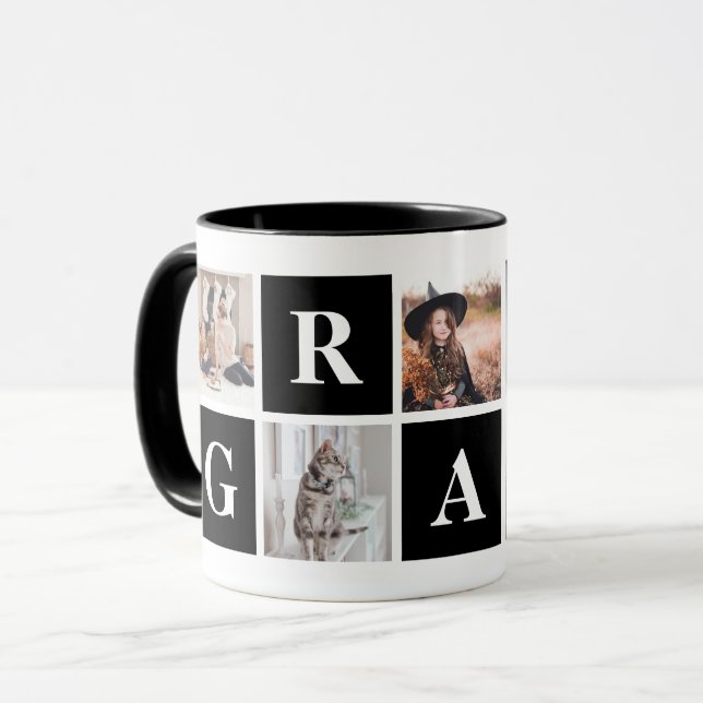 Taza Mug de Collage de fotos negro para abuelos (Anverso izquierdo)