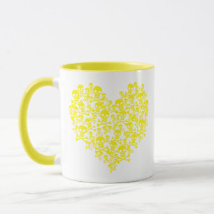 Taza Mug de corazón de cráneo amarillo