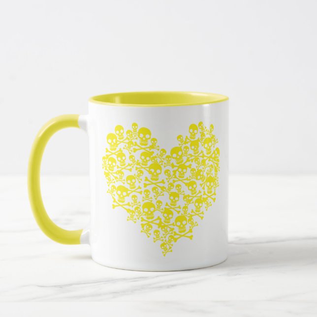 Taza Mug de corazón de cráneo amarillo (Izquierda)