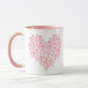Taza Mug de corazón de cráneo rosado