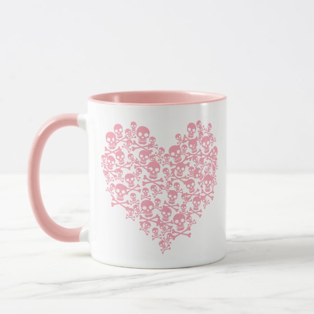 Taza Mug de corazón de cráneo rosado (Izquierda)