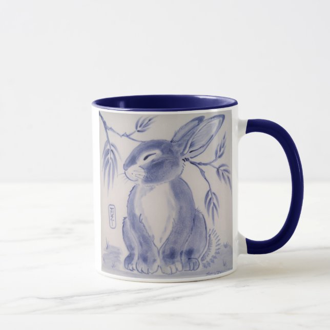 Taza Mug de diseño de conejo dulce azul y blanco (Derecha)