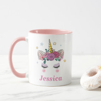 Taza Mug de dos tonos rosados de unicornio personalizad