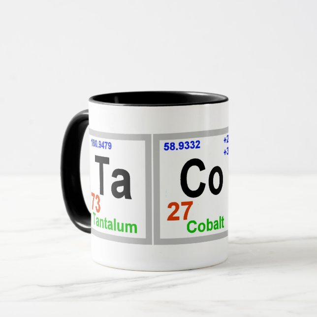 Taza Mug. de elementos químicos de Tacos (Anverso izquierdo)