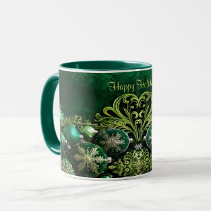 Taza Mug de feriado de ornamentos decorativos verdes