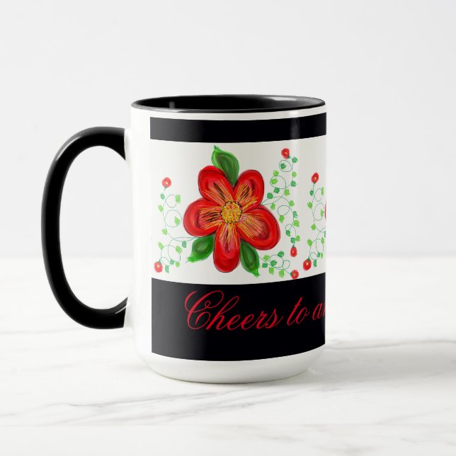 Taza Mug De Flor Rojo Y Amarillo (Izquierda)