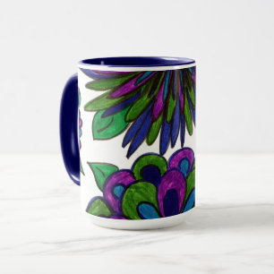 Taza Mug de flores azules magenta