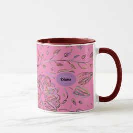 Taza Mug de flores rosadas y esbozadas