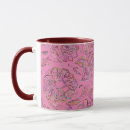 Taza Mug de flores rosadas y esbozadas