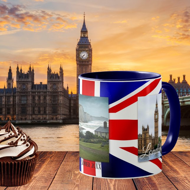 Taza Mug de fotos de bandera del Reino Unido Patriota P (Photo mug featuring your own favorite photos framed by an image of the British flag)