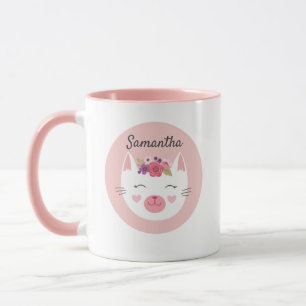 Taza Mug de gato de San Valentín rosa personalizada