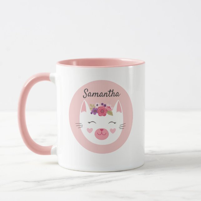 Taza Mug de gato de San Valentín rosa personalizada (Izquierda)