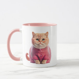 Taza Mug de gato rubio con abrigo rosado - "Purrr"