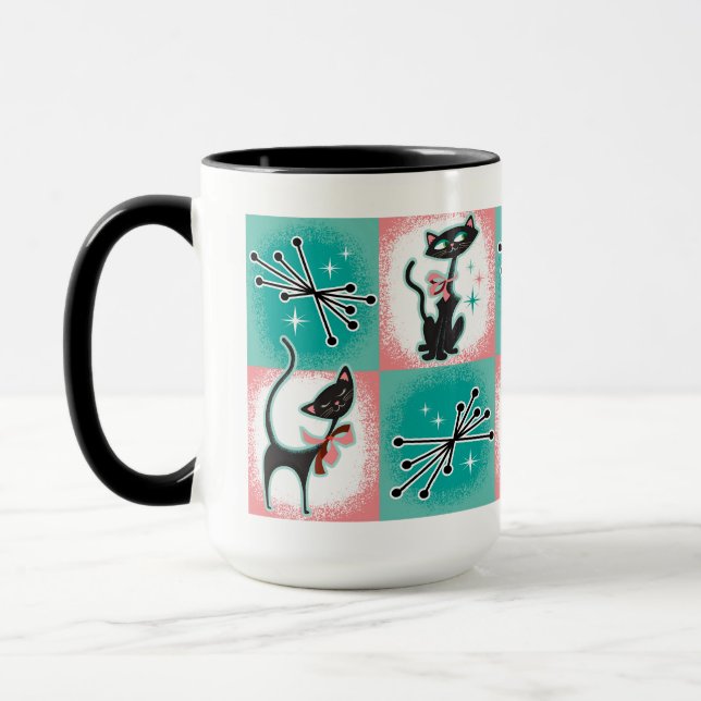 Taza Mug de gatos negros modernos de mediados de siglo (Izquierda)