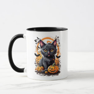 Taza Mug de Halloween para un gato negro espeluznante