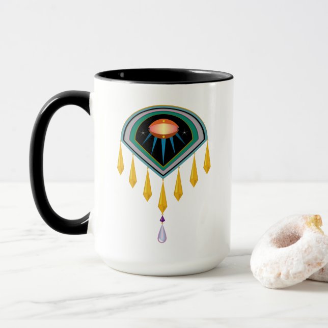 Taza Mug de huevo de deco espacial de 15 onzas. (Con donut)
