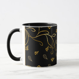 Taza Mug de impresión de hojas de oro y negro