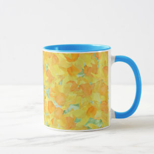 Taza Mug de jengibre azul y blanco, Daffodis dorados